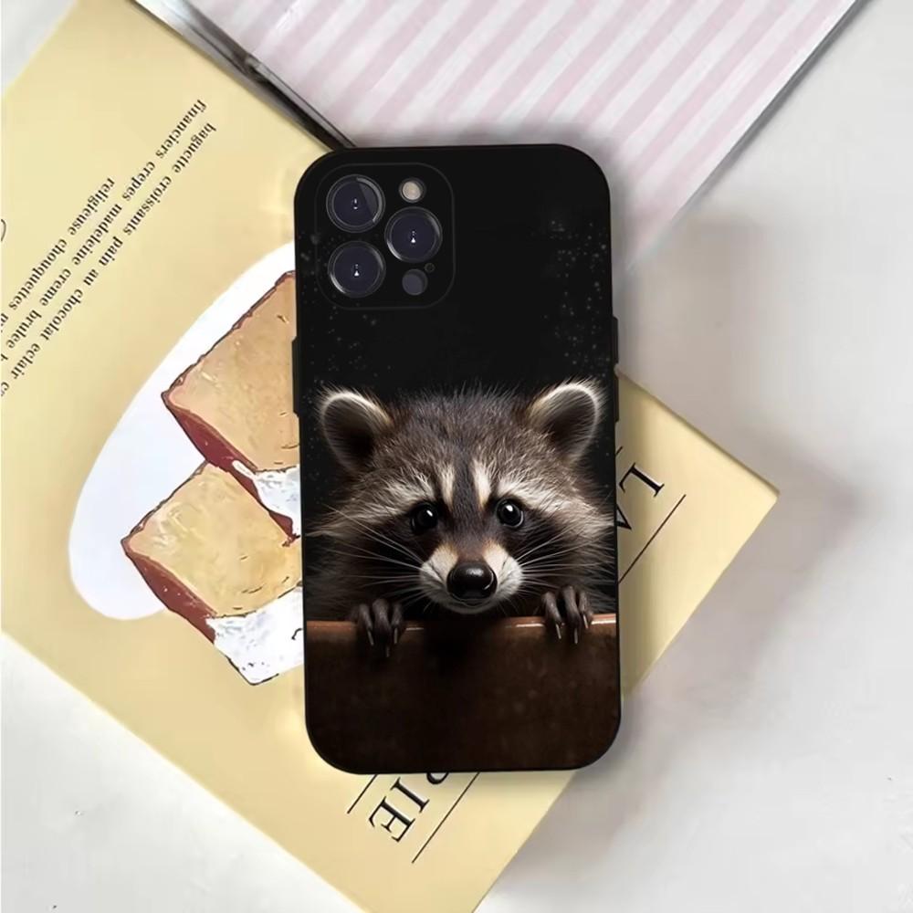 Cute Canvas Raccoons  Phone Case For iPhone 16,15,14,13,12,11,Pro,X,XS,Max,XR,Plus,Mini Soft Black Cover