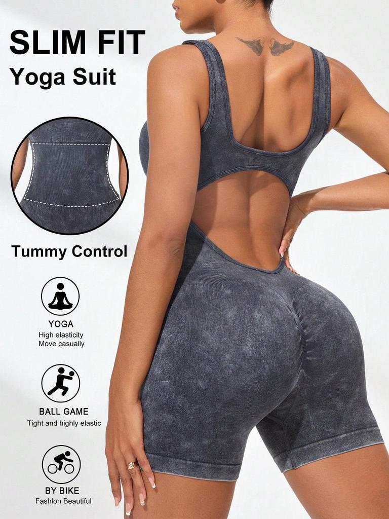 Matte Solid Color V-Waist Seamless Bodysuit Fitness Jumpsuit for Women