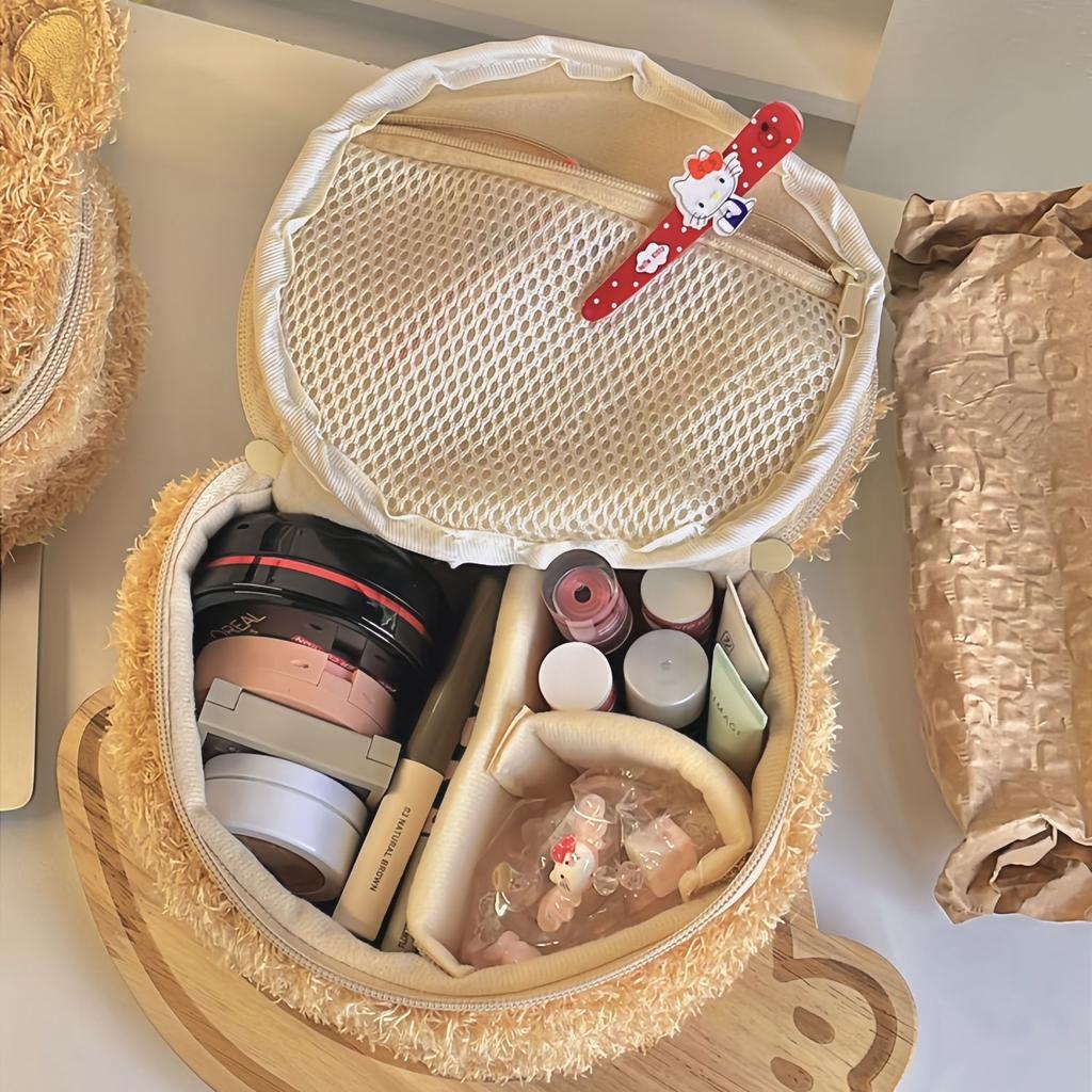 Plush Cute Bear Cosmetic Bag Portable Travel Cute Embroidery Three-dimensional Handheld Toiletries Storage Bag