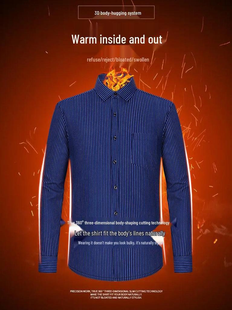 Men's Double-Sided Fleece-Lined Long-Sleeve Shirt for Autumn and Winter