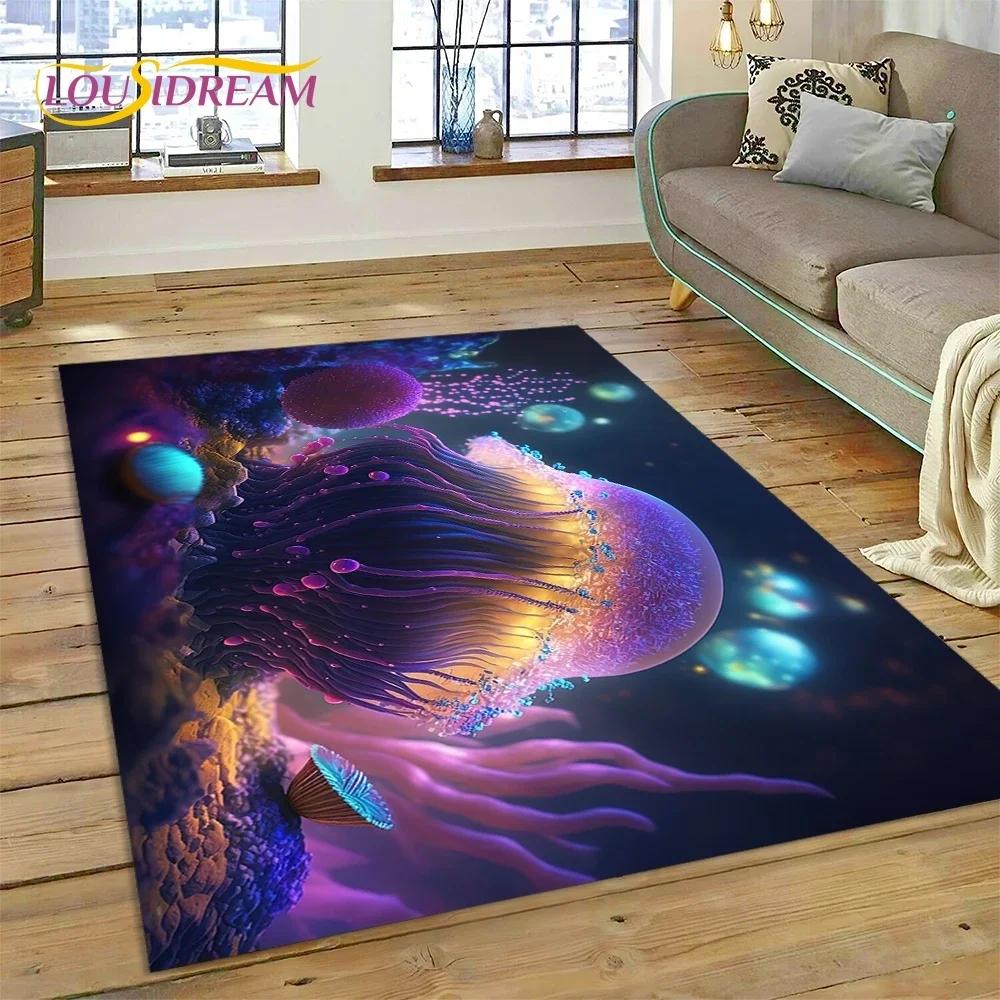 Tappeto Moquette 3D Mondo Sottomarino Fondale Marino Delfino Cartone Animato per Camera da Letto Soggiorno Decorazione Casa Divano, Bambino Grande Decor Tappetino Pavimento