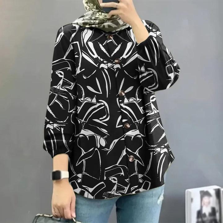 2024 Women's Muslim Floral Bubble Sleeve Blouse
