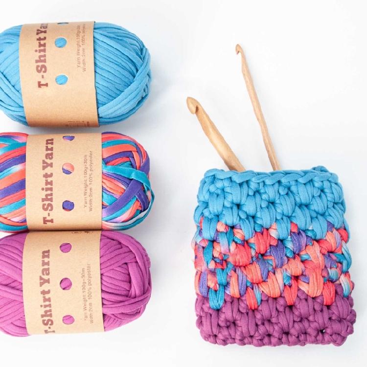 Vibrant T-Shirt Yarn Pack - 6 Rolls of Colorful Polyester Strips for DIY Knitting, Weaving and Sewing Projects