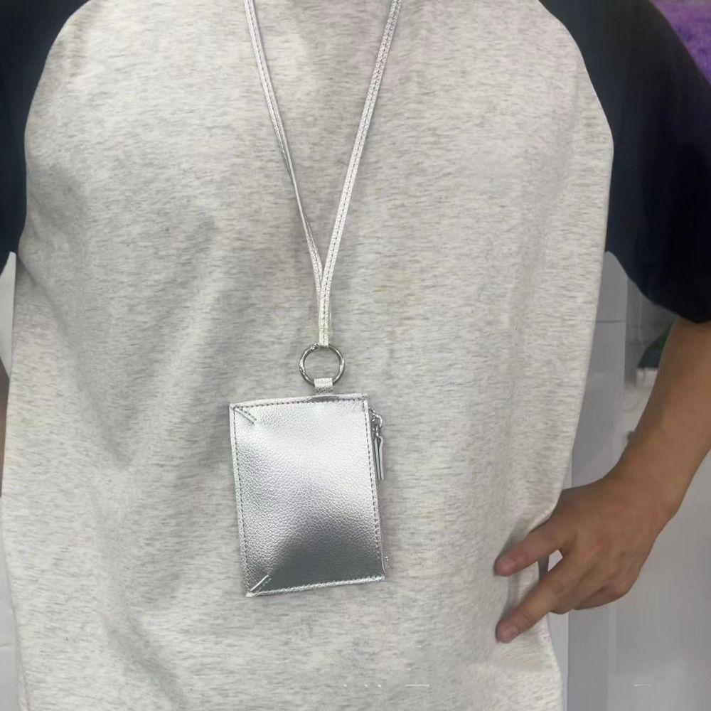 

Мини Кошелек для Монет из Кожи Ins с Узором Личи Маленький Мешочек для Денег Кошелек на Шнурке для Ношения на Шее Сумочка для Губной Помады серебряный