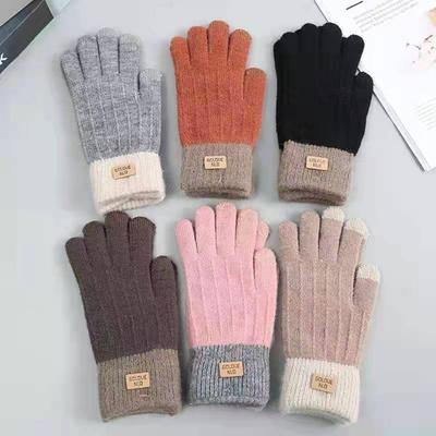 Casual Touchscreen Knitted Gloves Solid Color Thickened Winter Gloves Anti Slip Warm Mittens for Outdoor Riding