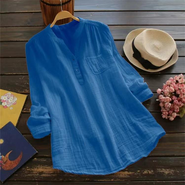 Hot Sale Large Size Bamboo Long Sleeve Shirt Women's European, American Loose Multi-Color Women's Top