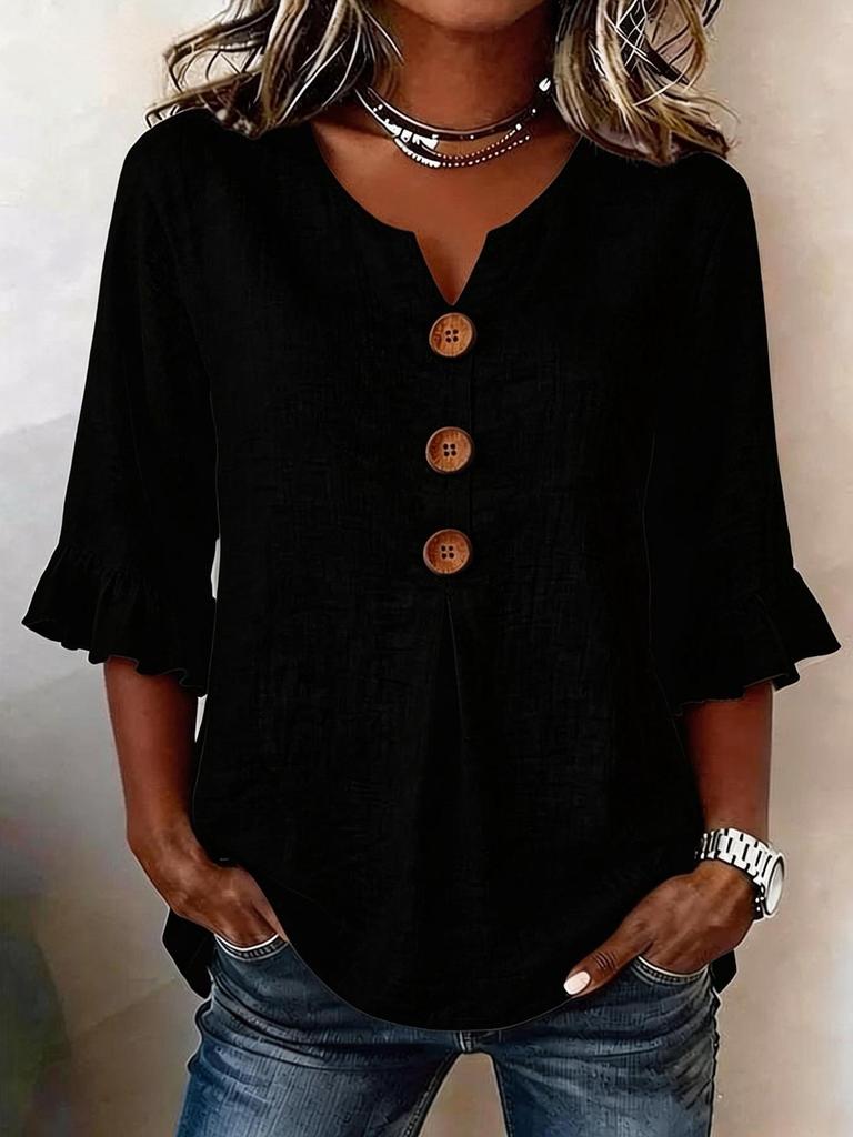 2026 Summer European & American Women's V-neck Cotton Linen Fashion Shirt