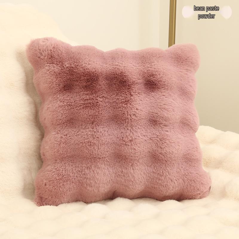 Simple Solid Color Faux Rabbit Fur Pillowcase - Soft Cushion Cover for Home/Sofa/Bedside (No Pillow Insert)