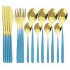 16Pcs Green Gold Dinnerware Set 304 Stainless Steel Cutlery Set Knives Forks Spoons Dinner Set Kitchen Tableware Silverware Set