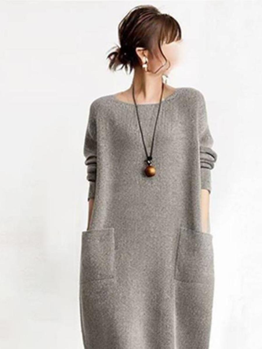 

Новый однотонный трикотажный джемпер с круглым вырезом и большими карманами для женщин L серый