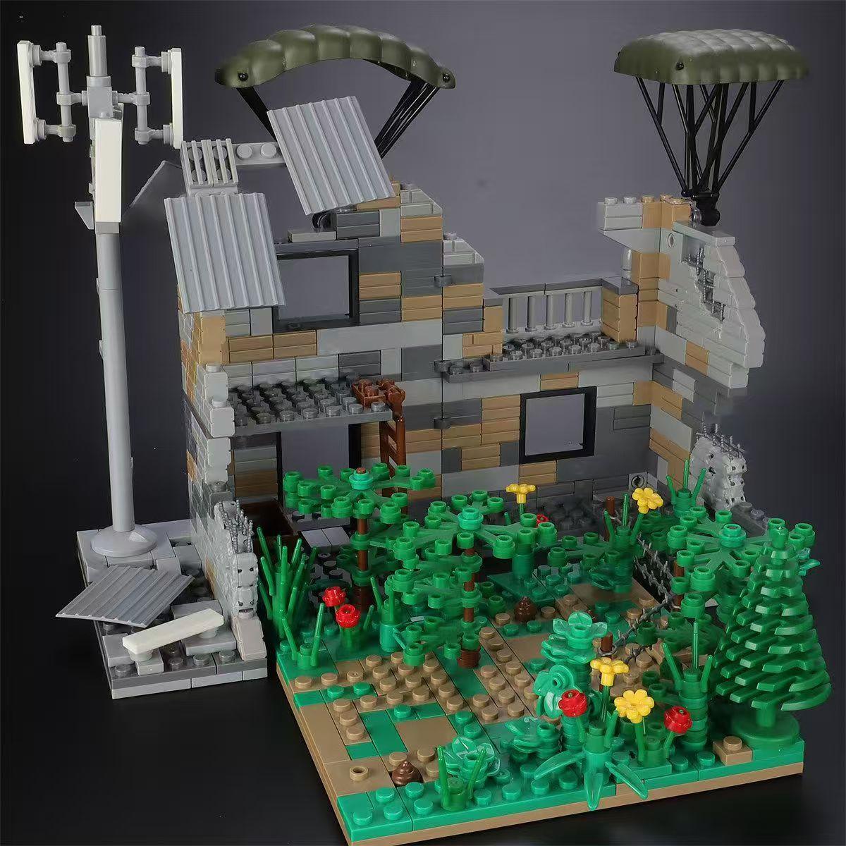 Bai Fen Bai Dolls And Toys Unisex Military Ww2 Moc Ruins Blockhouse Building Blocks Army Weapons Fortress Bricks Pine Tree Accessories Toy Gift