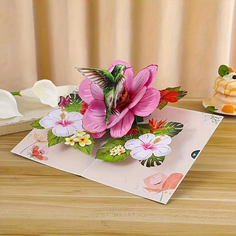3D Exquisite Hummingbird Flower Greeting Card Holiday Wishes Birthday Parties Anniversary Celebration Cards Blessing MessageCard
