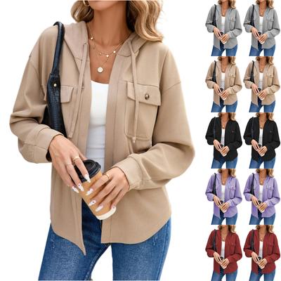 Women's Casual Long Sleeve Cardigan Hooded Jacket With Pockets