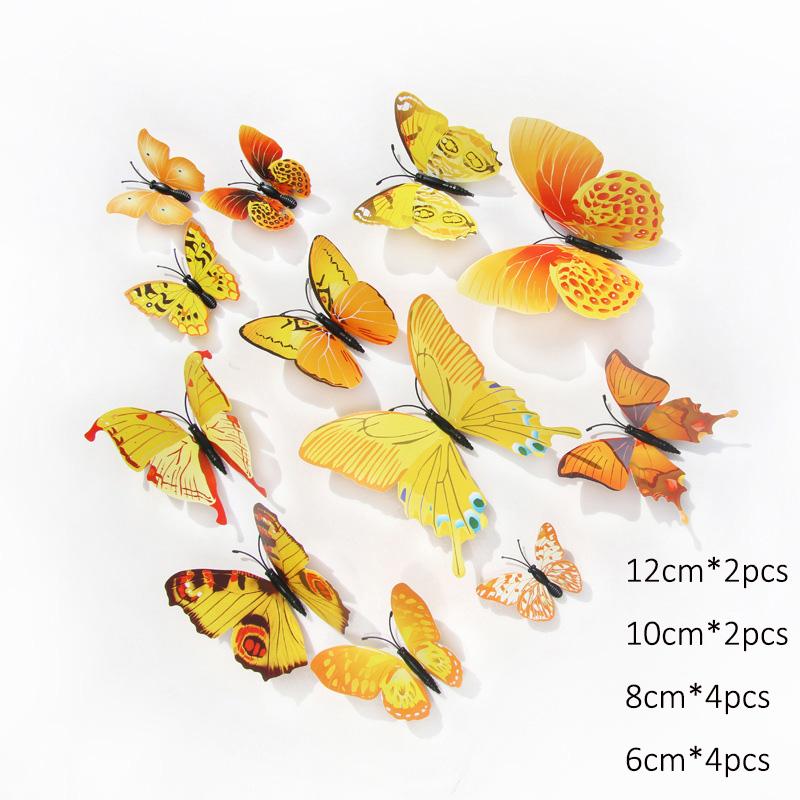 12Pcs Simulated Butterfly Stickers Art Creative Home Background Stereoscopic Decoration 3D Butterfly Wall Stickers