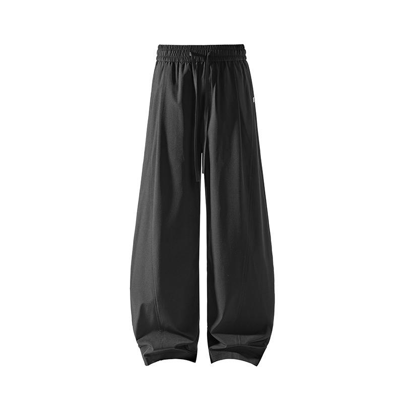 Mens Loose Drawstring Cool Feeling Versatile Casual Curved Long Pants