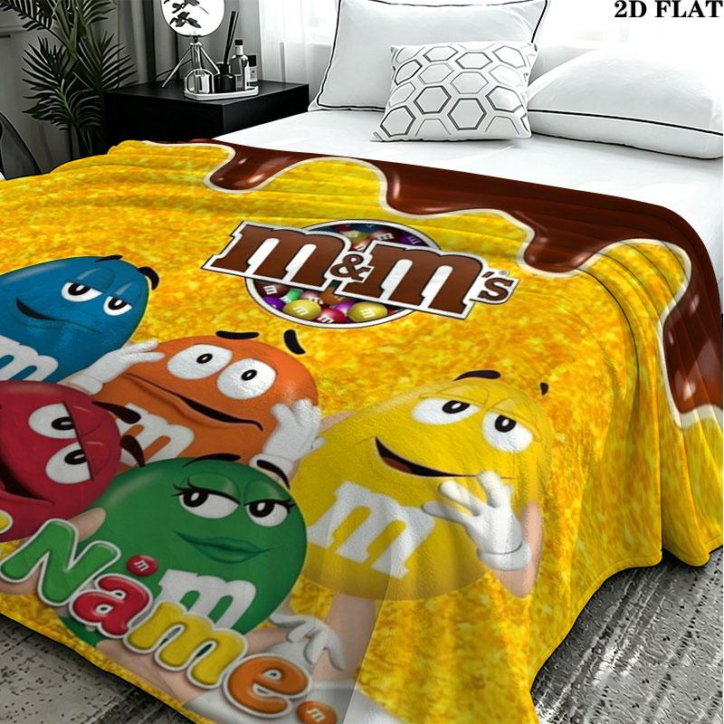 1PC M&M's Custom Name Patterned Flannel Blanket Suitable For All Seasons for Home Decor Warmth and Comfort Gifts Holiday Present