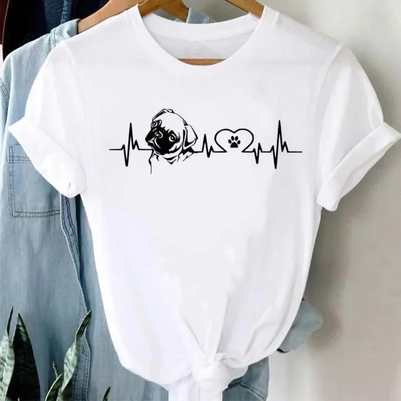 Women Dog Heartbeat Print T-shirt Women Harajuku Short Sleeve Casual Women's T-shirt Clothing Street Tops