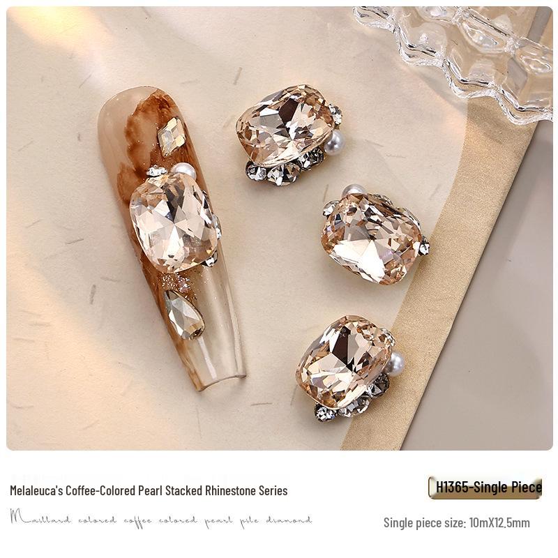 Meilade Crystal Rhinestones - Shiny Light Coffee 3D Crooked Peach Heart Nail Art Accessories