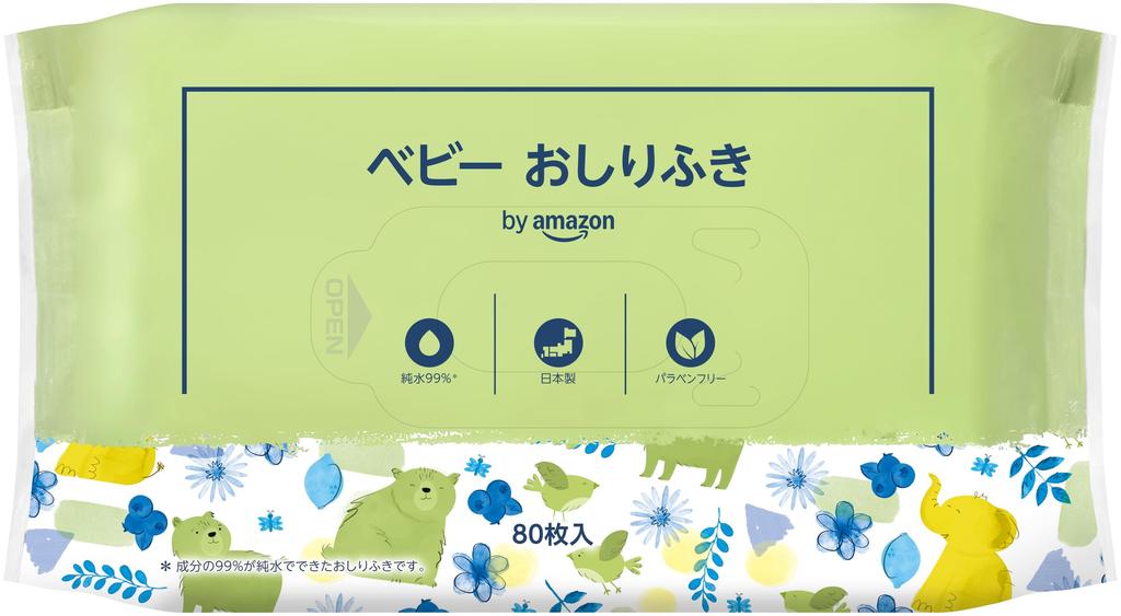 Baby Pure Made In 80 Sheets 20 by Amazon Wipes, 99% Water, Japan, Paraben-Free, Unscented, (x Packs) [Case] (MamaBear)