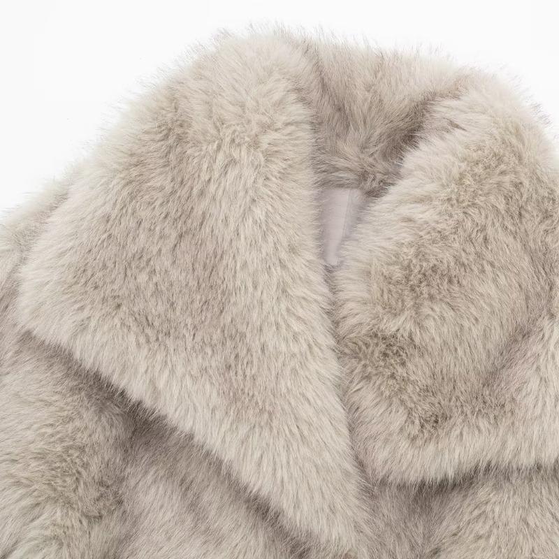 Women's Fall Winter Faux Fox Fur Jacket Fashionable Turn-down Collar Coat Luxurious Cozy Solid Color Overcoat