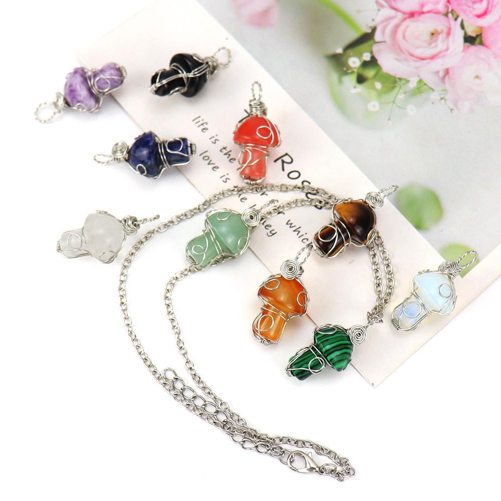 Handmade Crystal Agate Mushroom Pendant Necklace - DIY Jewelry Accessory N587