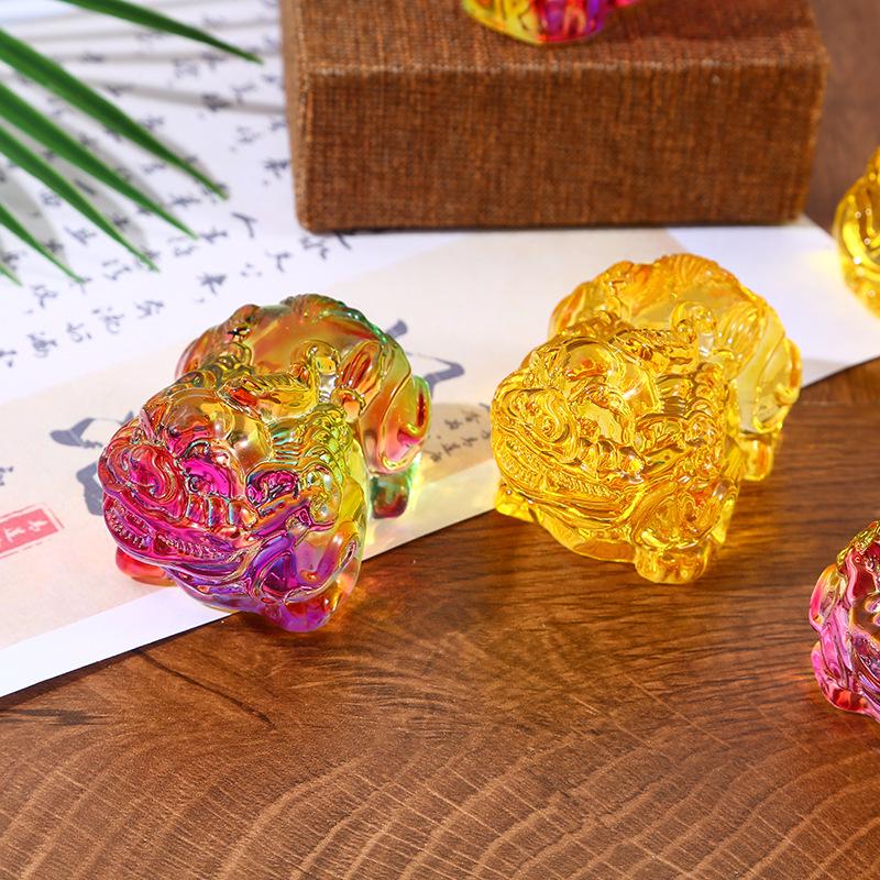 Citrine Pixiu Wealth-Attracting Glass Ornament for Home Office Décor Gift
