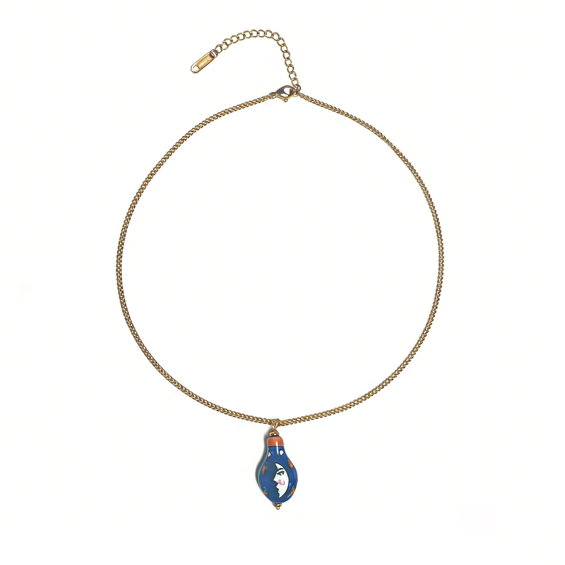 Evil Eye Pendant Necklace, Blue Enamel Teardrop Necklace, Gold Plated Chain for Women
