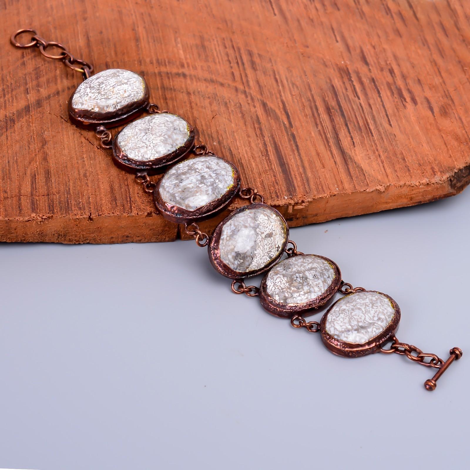 

Ископаемый Коралл Камень Гальванопластика Заявление Уникальный Новый Браслет Ювелирные Изделия Медь V-76