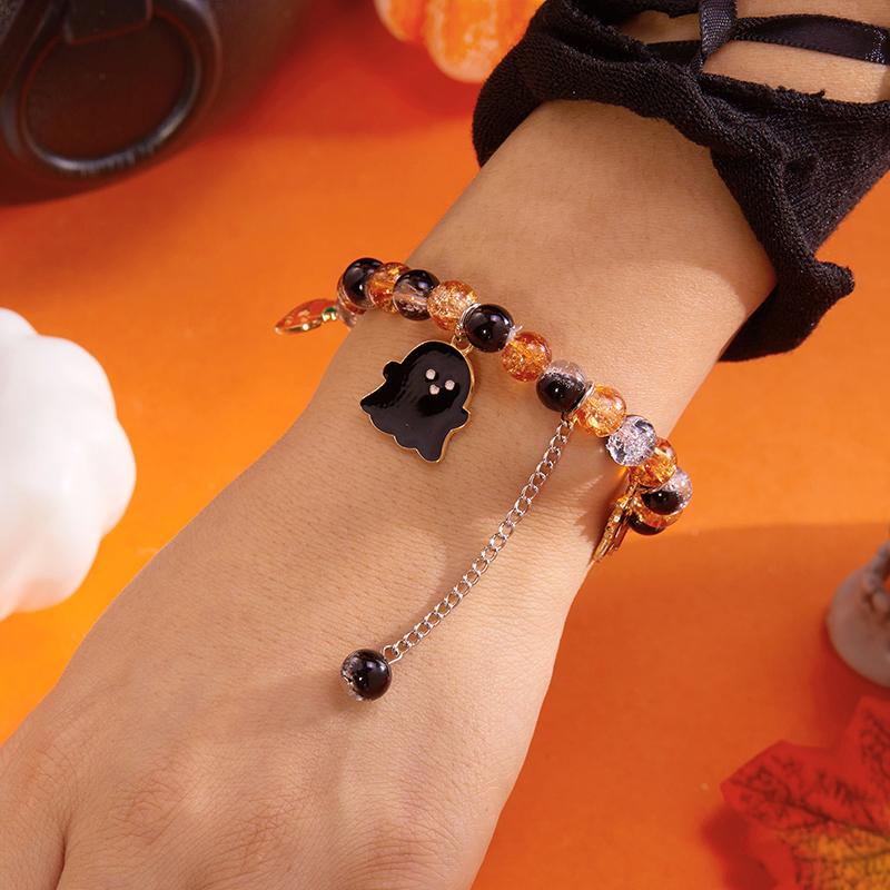Punk Halloween Ghost Bat Pendant Beaded Bracelets For Women Men Hip Hop Bangles Party Jewelry Gifts