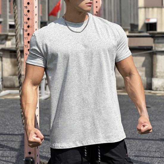 Мужские свободные спортивные футболки летние футболки с круглым вырезом и коротким рукавом футболки для тренировок на открытом воздухе повседневные базовые топы для повседневной жизни спорта и улицы XL светло-серый 1357₽