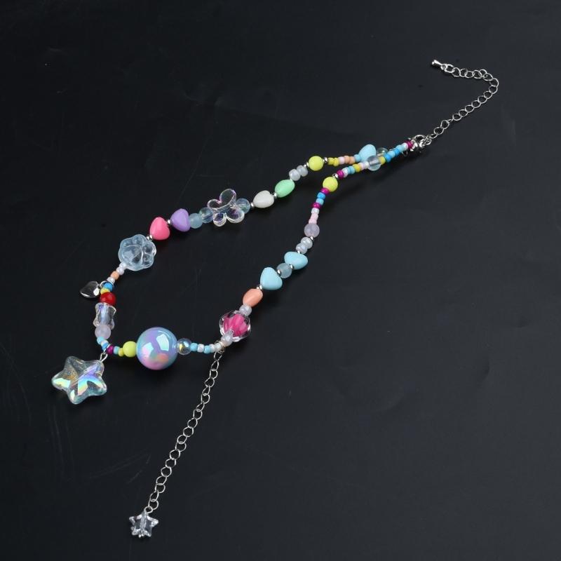 Colorful  Beaded Colored Heart Choker Necklace Adjustable Clavicle Chain for Women Girl Cute Handmade Boho- Jewelry