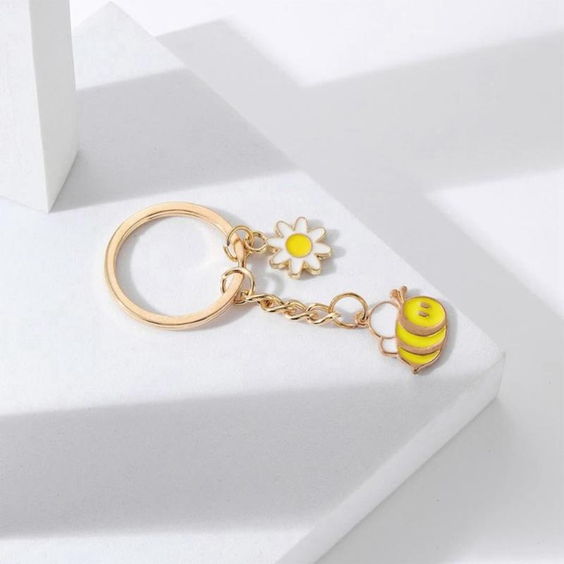 Cute Keychain Bee Honeycomb Heart Flower Key Ring Garden Key Chains Souvenir Gifts For Women Men Handbag Accessorie Jewelry