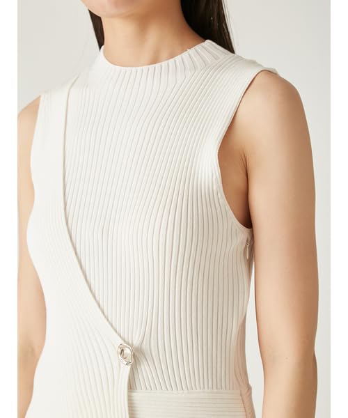 Metal Brooch Rib Knit Combination Flare Dress FWNO251081IVR0