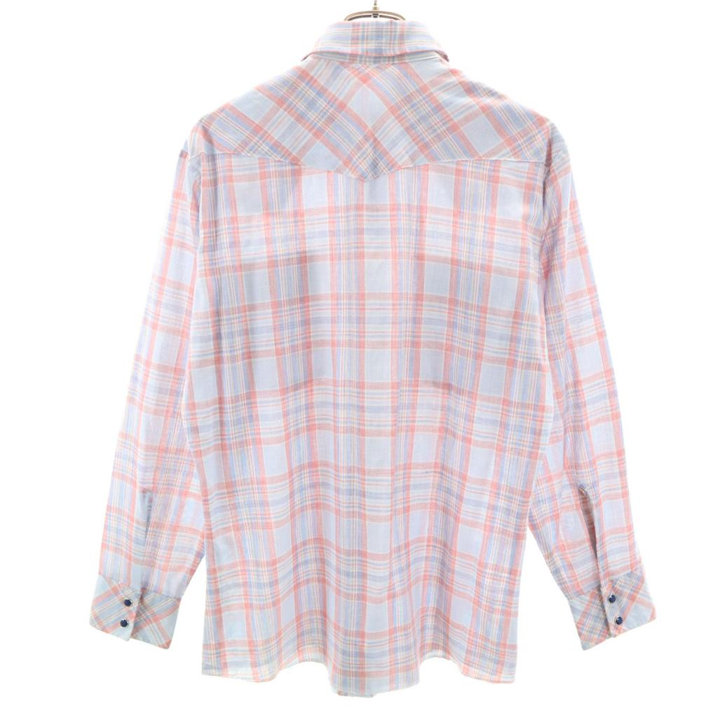 Wrangler 70s Vintage Check Pattern Long Sleeve Western Shirt Light Blue Men's Used