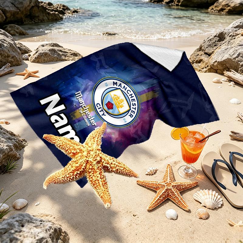 Kişiye Özel İsimli Manchester City FC Baskılı Plaj Havlusu, Gezi Kamp Plaj Partisi Ev Dekorasyonu İçin, Aile ve Arkadaşlar İçin Doğum Günü Hediyesi