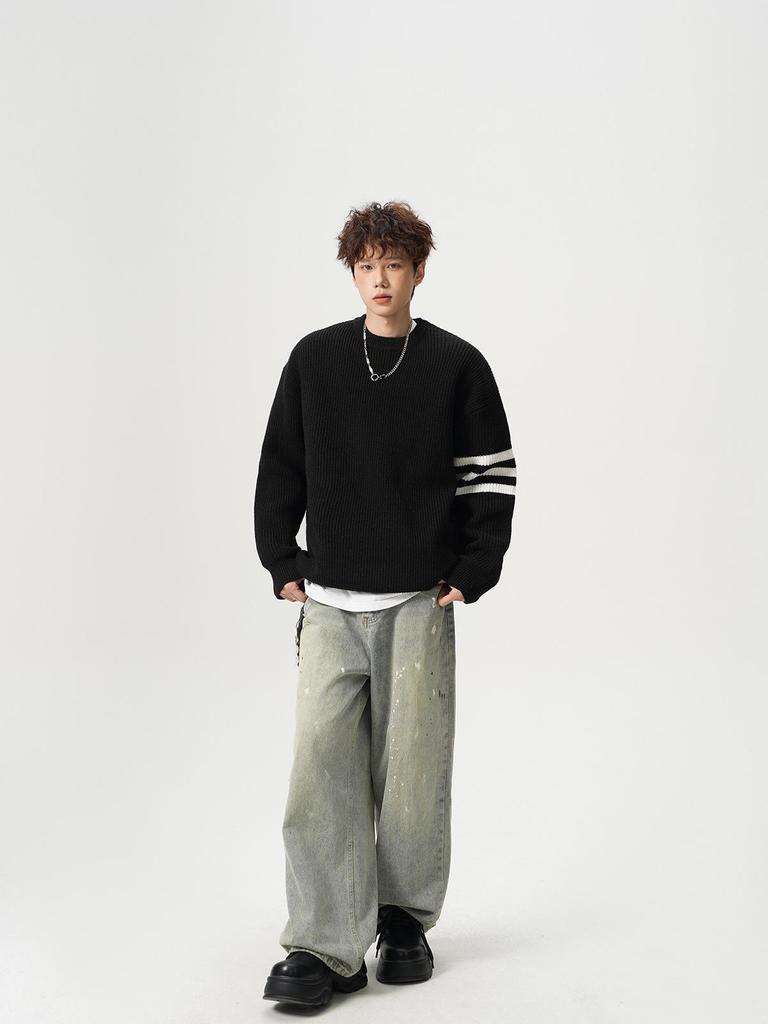 Men's Autumn/Winter High-End Trendy Three-Stripe Round-Neck Knit Sweater Jacket