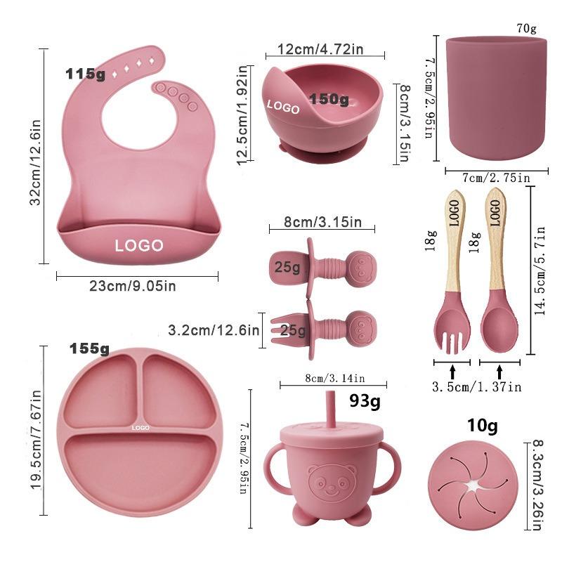 Set de farfurii din silicon pentru copii pentru a învăța să mănânci, furculiță de antrenament, lingură, supliment alimentar, ventuză, bol, anticădere și antiopărire