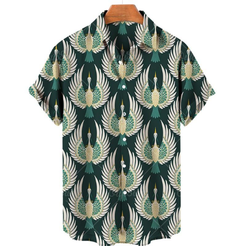Men's Bird Costumes Hawaii Vacation Vintage Shirt For Men 3D Floral Casual Pattern High Quality Luxury Dazn Clothes Blouse Tops