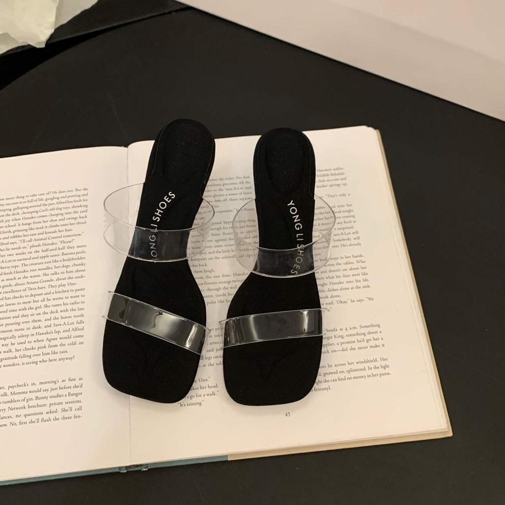 Damen 2025 Sommer Sandalen mit quadratischer Zehenpartie und Kristallabsatz - Schwarze Strass-Sandalen