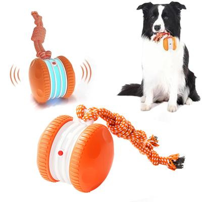 Rolling Dog Toy 2 Speed Settings Automatic Rolling Pet Toy Electric Interactive Dog Toy Ball with Rope for Small Medium Dogs Cats Play Boredom Relief