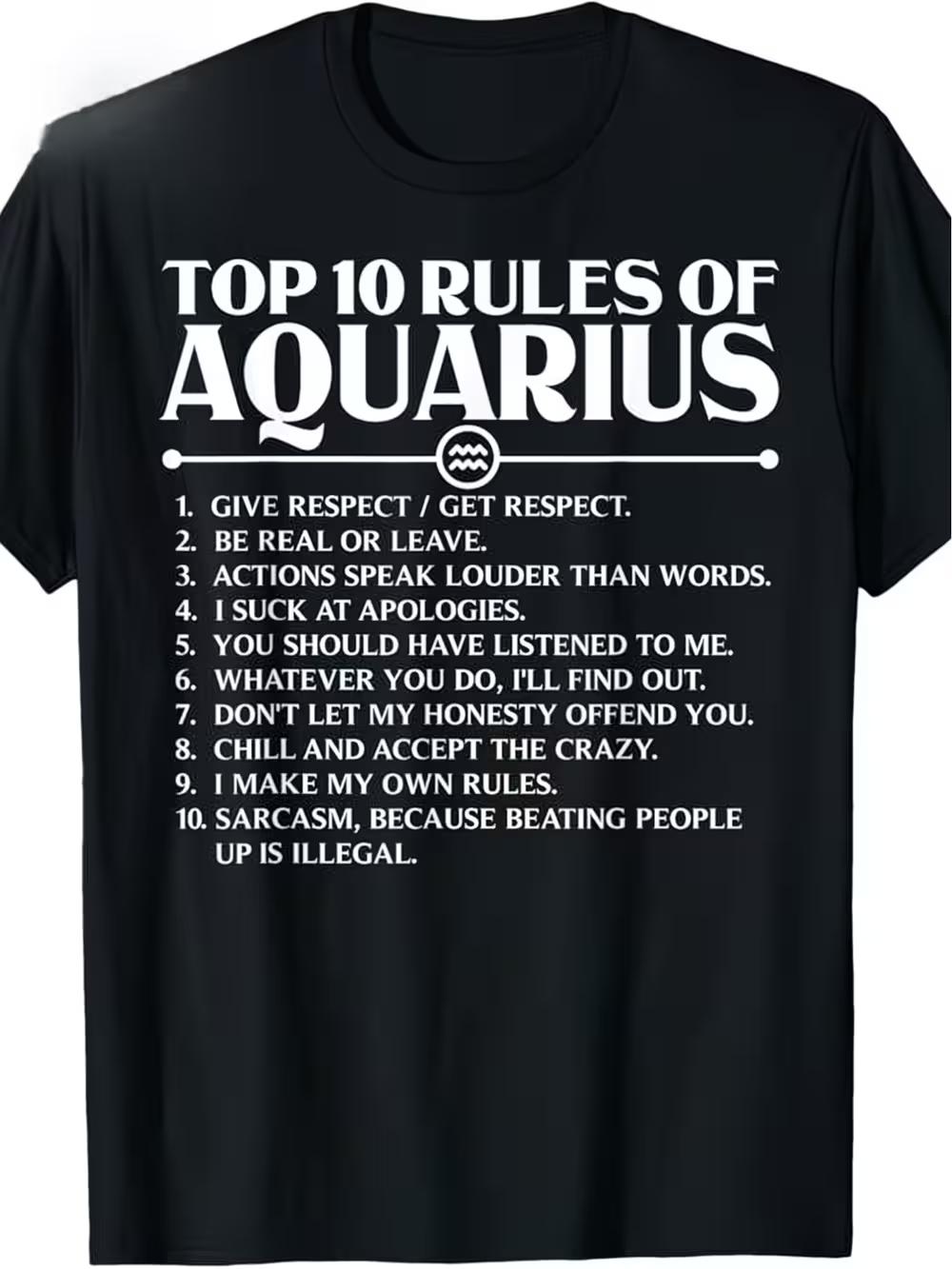 Aquarius Zodiac Pattern T-Shirt- Aquarius 10 Rules XXXL