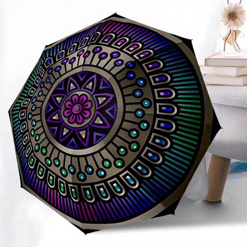 1pc Mandala Design Automatic Umbrella High Quality Canopy, Portable Folding Umbrella with, Ideal Gift for - Travel, Everyday, Formal Events,