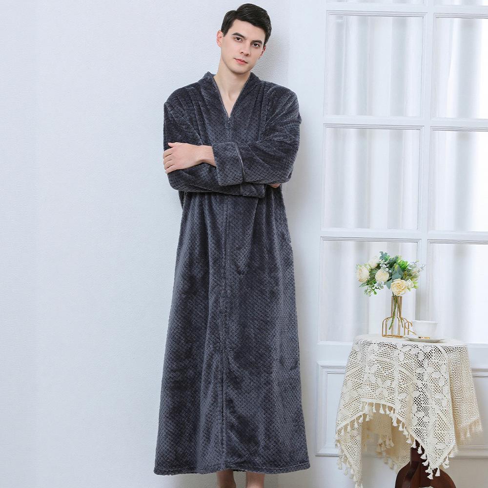 Winter Flannel Hooded Nightgown: Thick Coral Fleece, Long Sleeve, Plus Size, Ready Stock