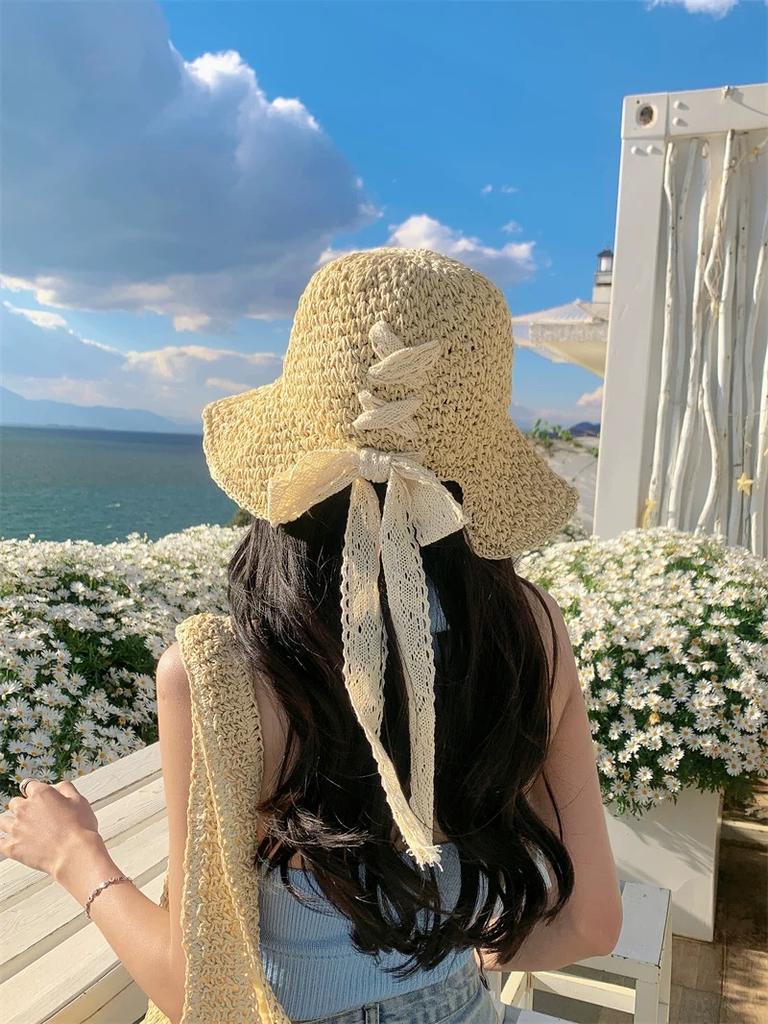 2026 New Women's Braided Straw Fisherman Hat UPF50+ Breathable Summer Beach Vacation Sun Protection Wide Brim Adjustable
