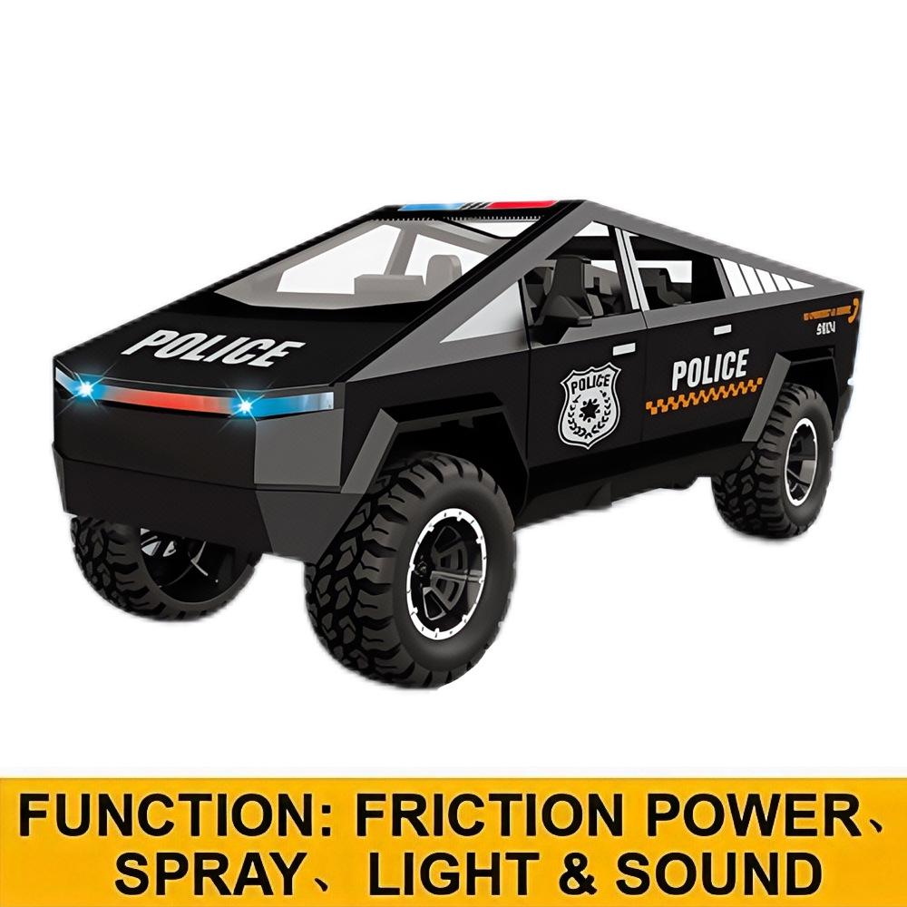 Tesla Cybertruck Large Toy Police Car with Sound, Light, and Spray Simulation