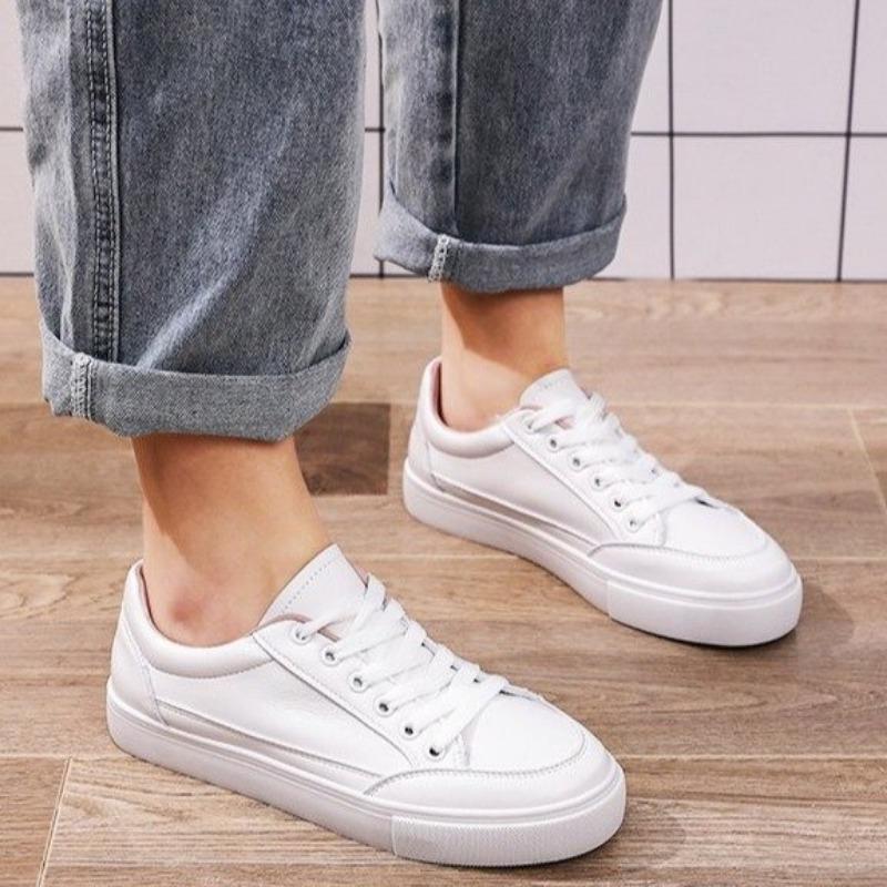 Fashion Comemore White Sports Leather Shoes for Women Trend 2025 Spring New Casual Shoe Breathable Women's Sneakers Platform Running