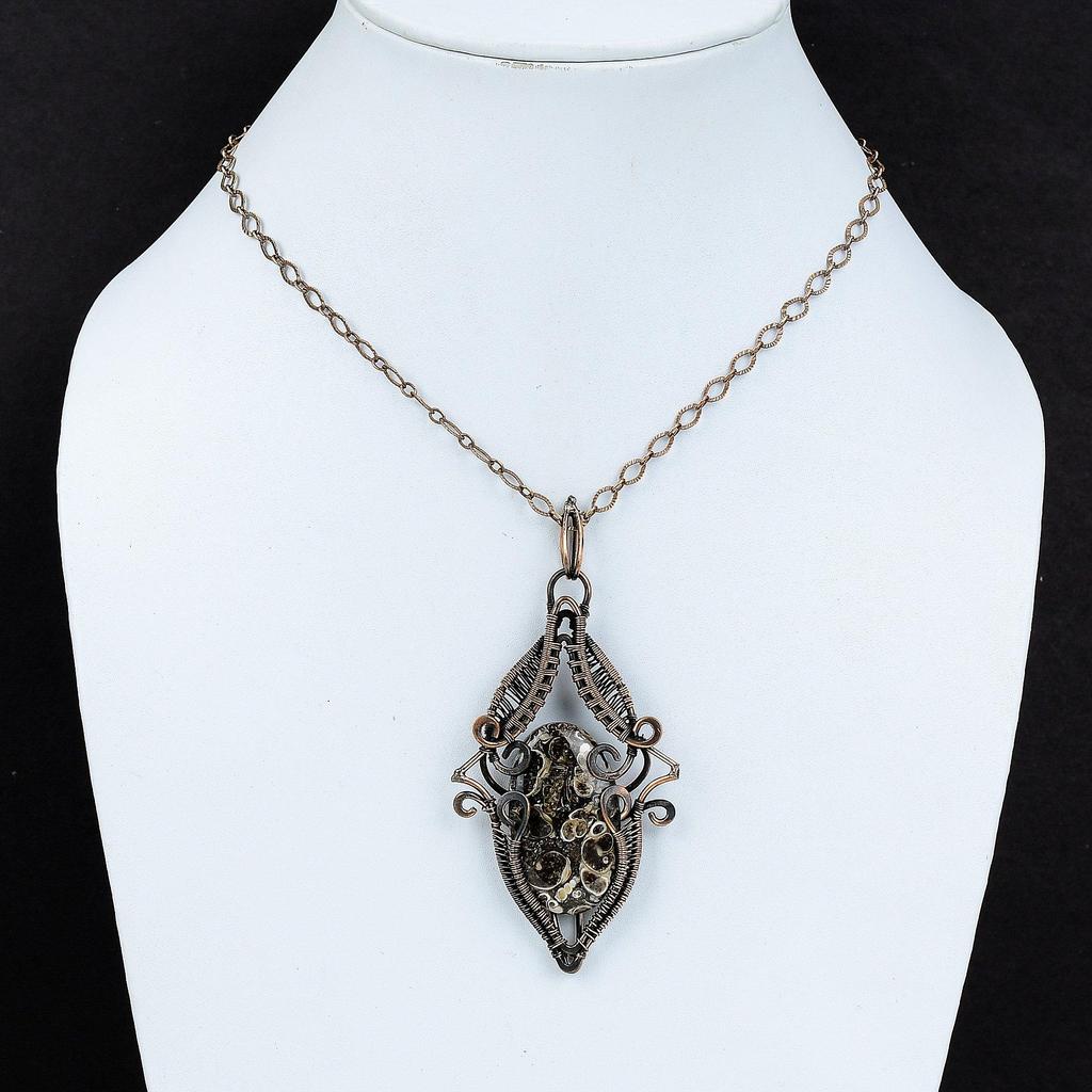 Turritella Achat Anhänger Kupferdraht gewickelter Anhänger Turritella Achat Edelstein Schmuck Handgefertigter Anhänger Kupferdraht Schmuck Anhänger zum Verschenken