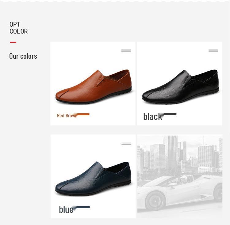 Men's Black Leather Slip-On Shoes – Breathable, Comfortable, Formal Business & Driving Shoes