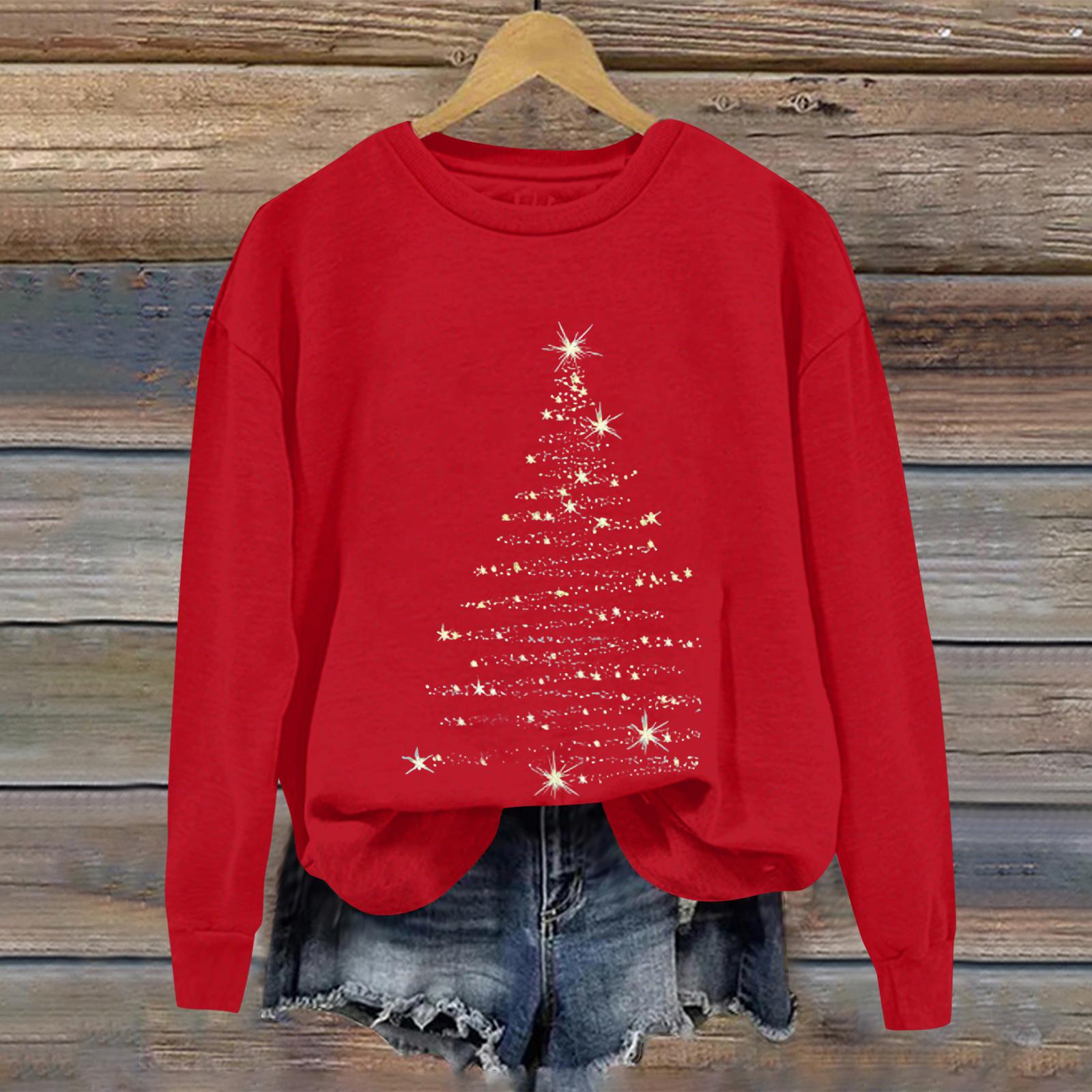 

Женский рождественский спортивный худи с длинными рукавами и круглым вырезом XL красный