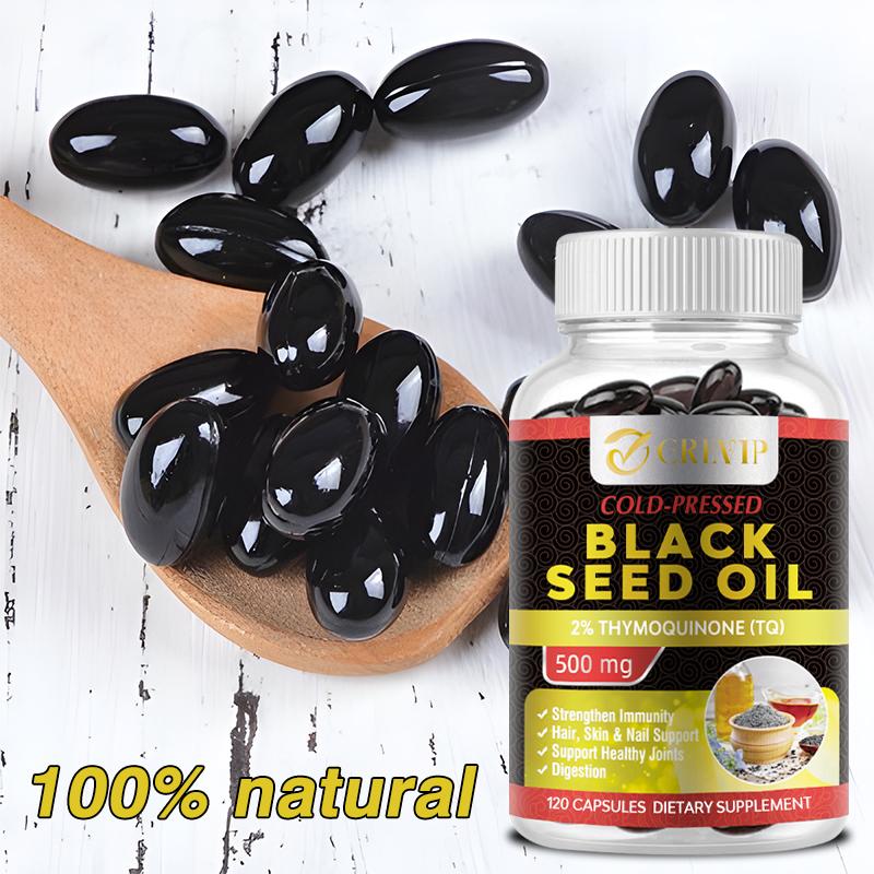 Olio di semi di cumino nero premium spremuto a freddo, 500 mg per porzione, supporta la salute delle articolazioni e della pelle, facilmente assorbibile.